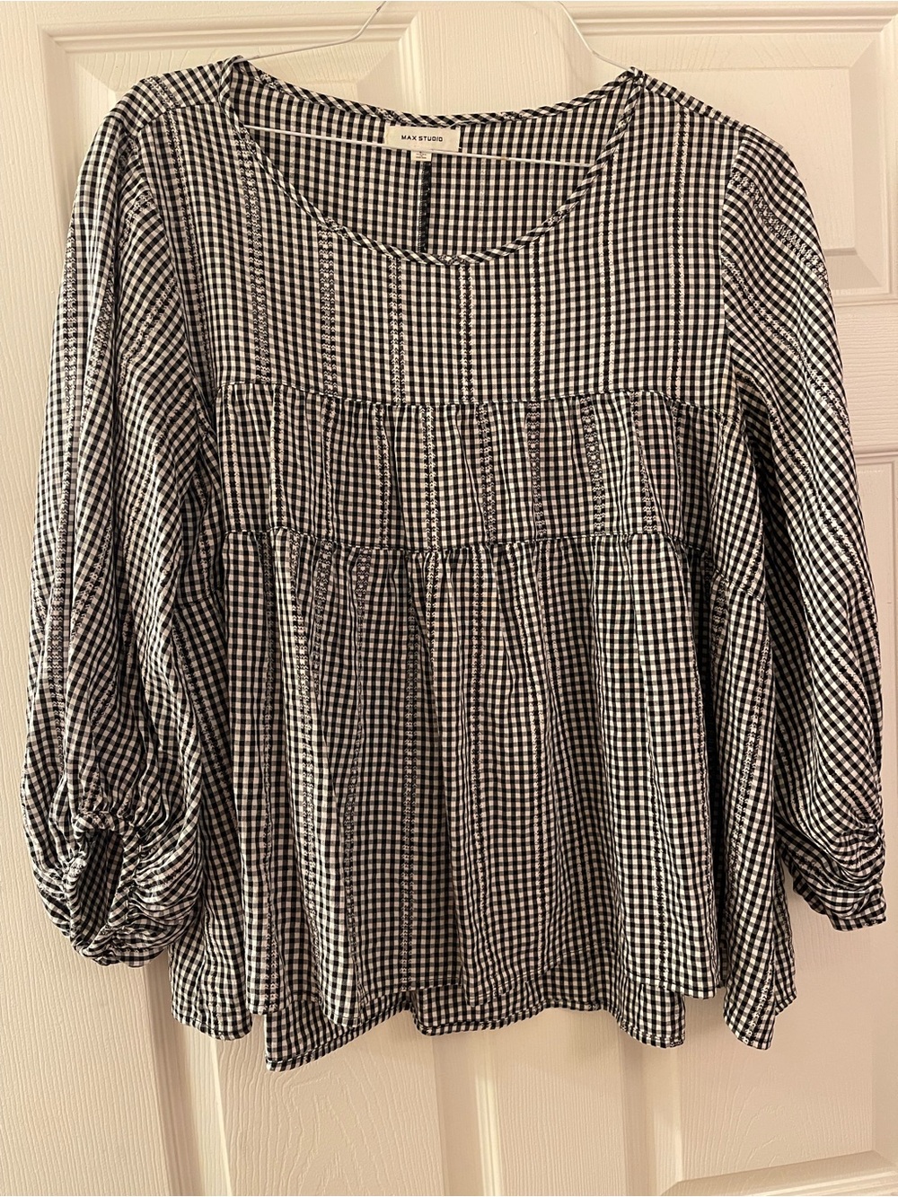 Max Studio Black & White Gingham Peasant Blouse